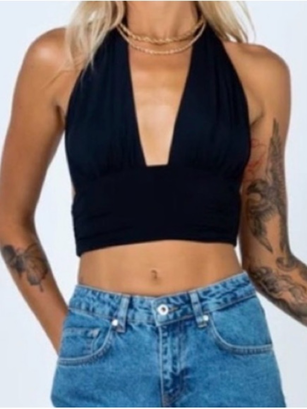 Princess Polly Black Halter Plunge Crop Top